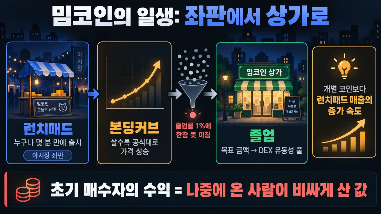 밈코인의 일생: 런치패드 좌판에서 졸업까지