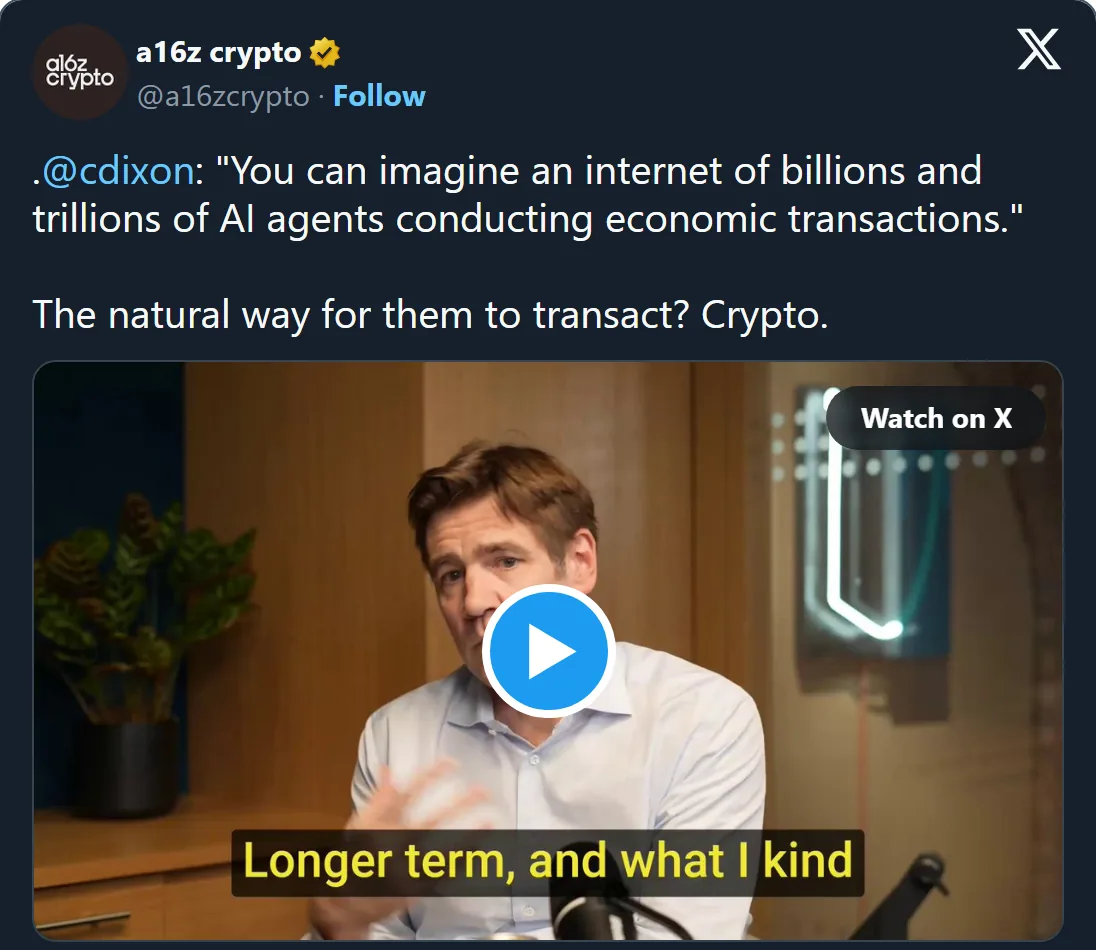 a16z crypto X 포스트: 크리스 딕슨 AI 에이전트 발언